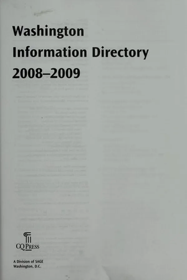 Capa de The Washington information directory, 2008-2009