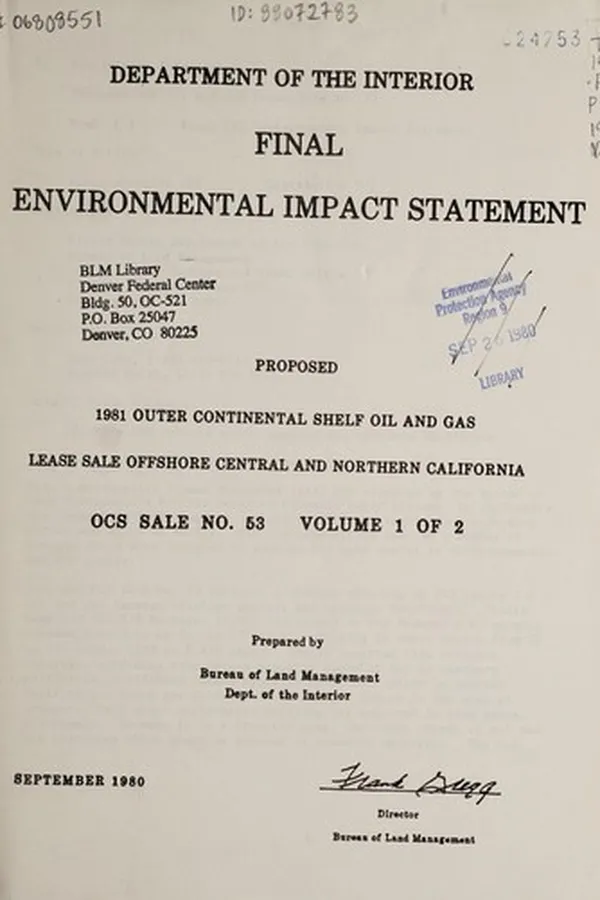 Capa de Proposed 1981 outer continental shelf oil and gas lease sale offshore central and Northern California