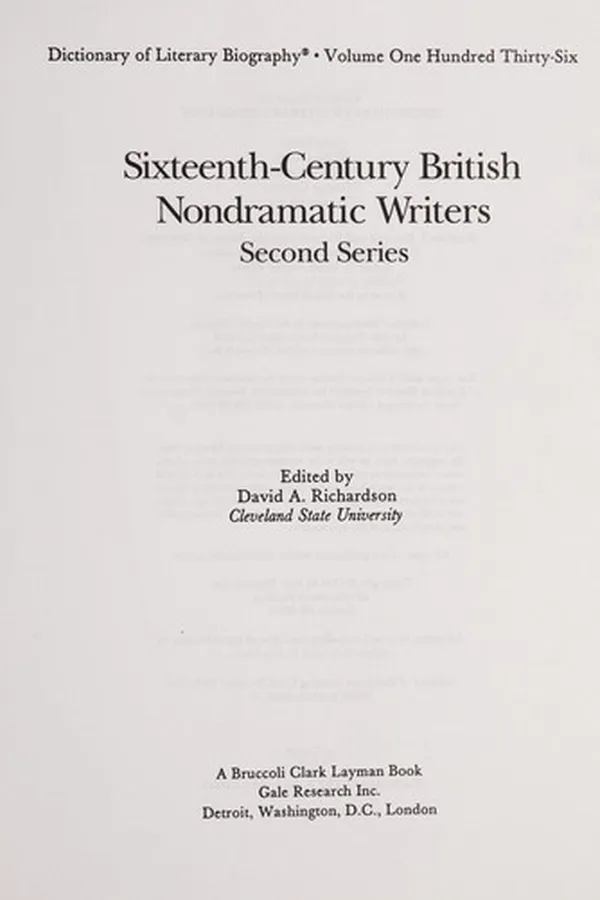 Capa de Sixteenth-century British nondramatic writers
