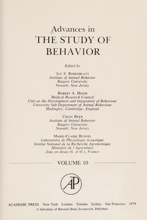 Capa de Advances in the Study of Behavior, 10
