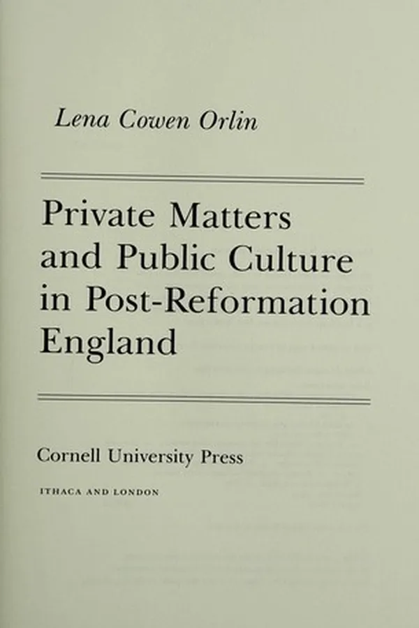 Capa de Private matters and public culture in post-Reformation England