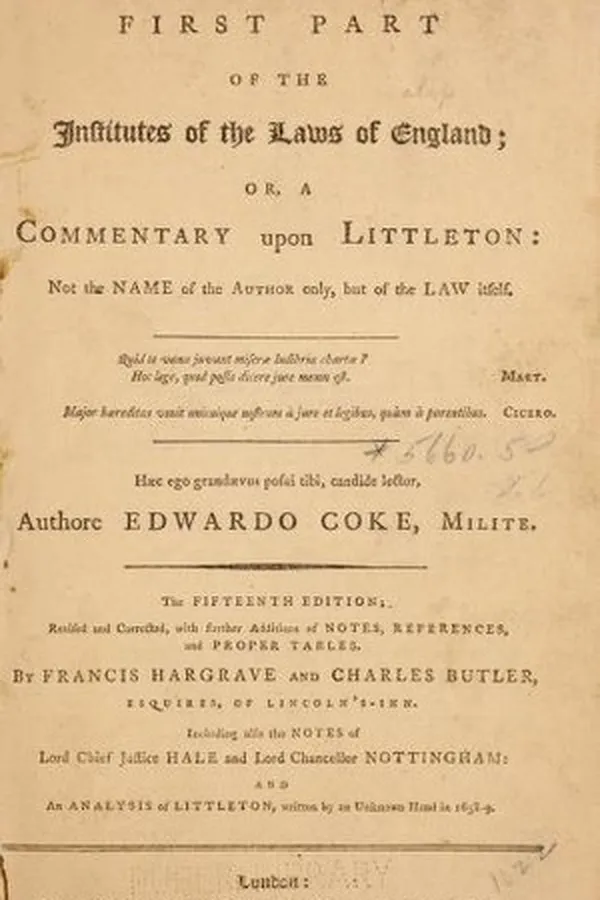 Capa de The first part of the Institutes of the Lawes of England