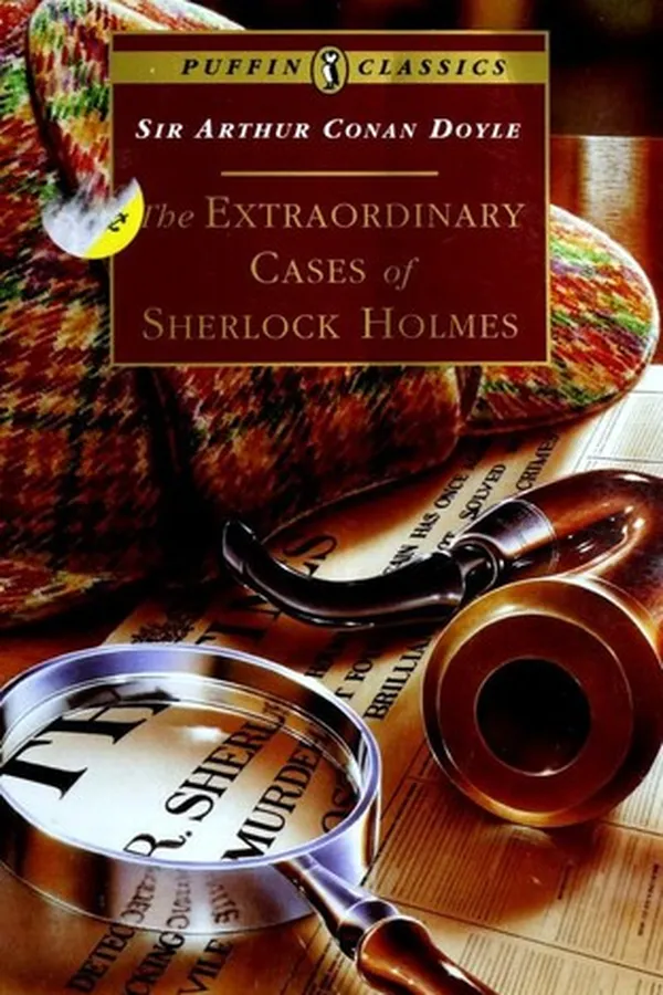 Capa de The Extraordinary Cases of Sherlock Holmes (Adventure of the Blue Carbuncle / Adventure of the Dancing Men / Adventure of the Missing Three-Quarter / Adventure of the Musgrave Ritual / Adventure of the Reigate Squire / Adventure of the Speckled Band / Silver Blaze / Six Napoleons)
