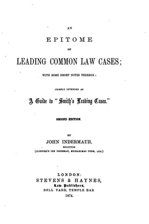 Capa de An Epitome of Leading Common Law Cases: with some short notes thereon : chiefly intended as a ...