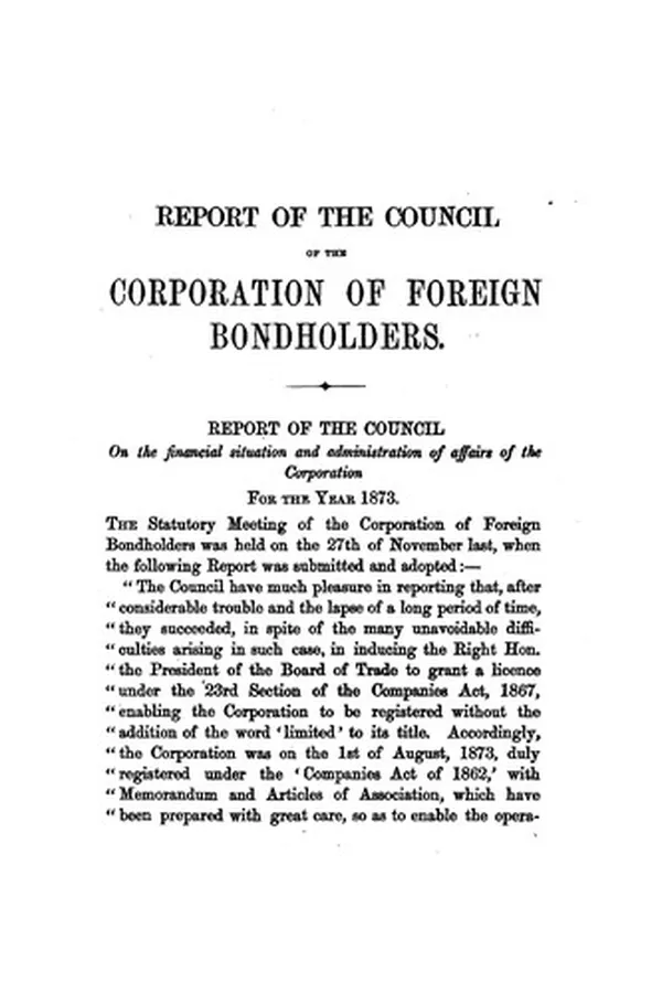 Capa de Annual Report of the Council of the Corporation of Foreign Bondholders