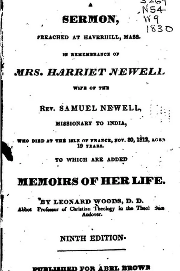 Capa de A Sermon, Preached at Haverhill, Mass., in Remembrance of Mrs. Harriet Newell, Wife of the Rev ...