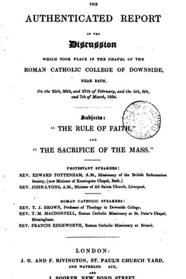 Capa de The authenticated report of the discussion ... in ... the Roman Catholic college of Downside ...