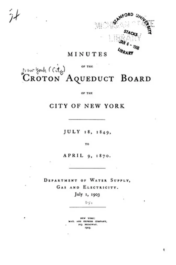 Capa de Minutes of the Croton Aqueduct Board of the City of New York: July 18, 1849, to April 9, 1870