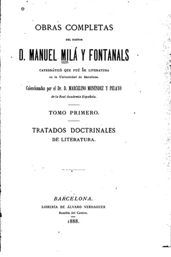 Capa de Obras completas del doctor D. Manuel Milá y Fontanals