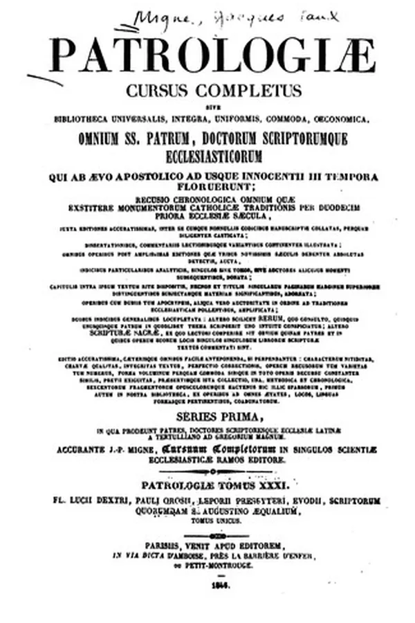 Capa de Patrologiae cursus completus: sive biblioteca universalis,integra uniformis, commoda, oeconomica ...