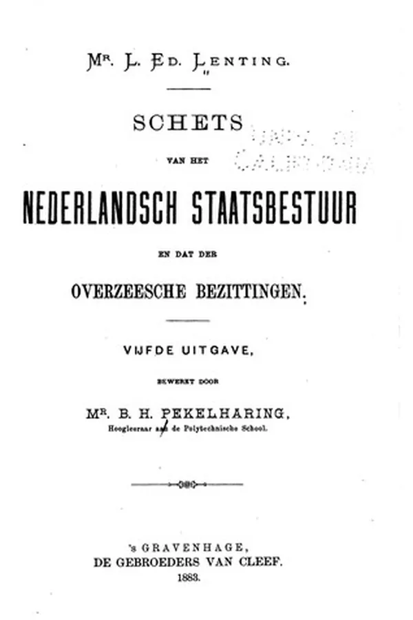 Capa de Schets van het Nederlandsch staatsbestuur en dat der overzeesche bezittingen