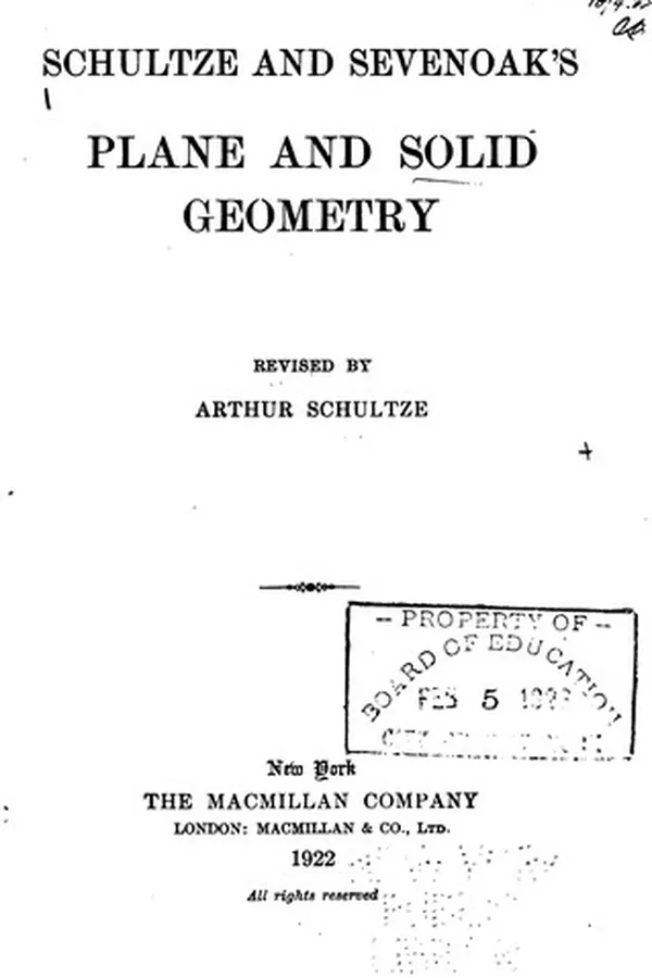 Capa de Schultze and Sevenoak's Plane and Solid Geometry