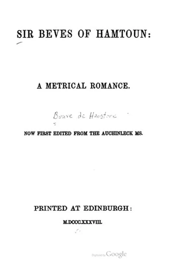 Capa de Sir Beves of Hamtoun; a metrical romance