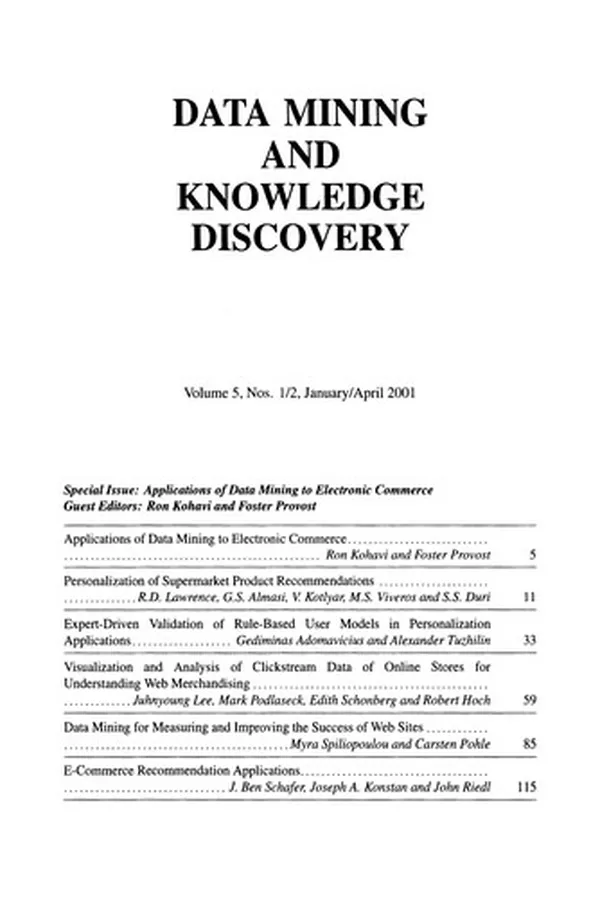 Capa de Applications of Data Mining to Electronic Commerce