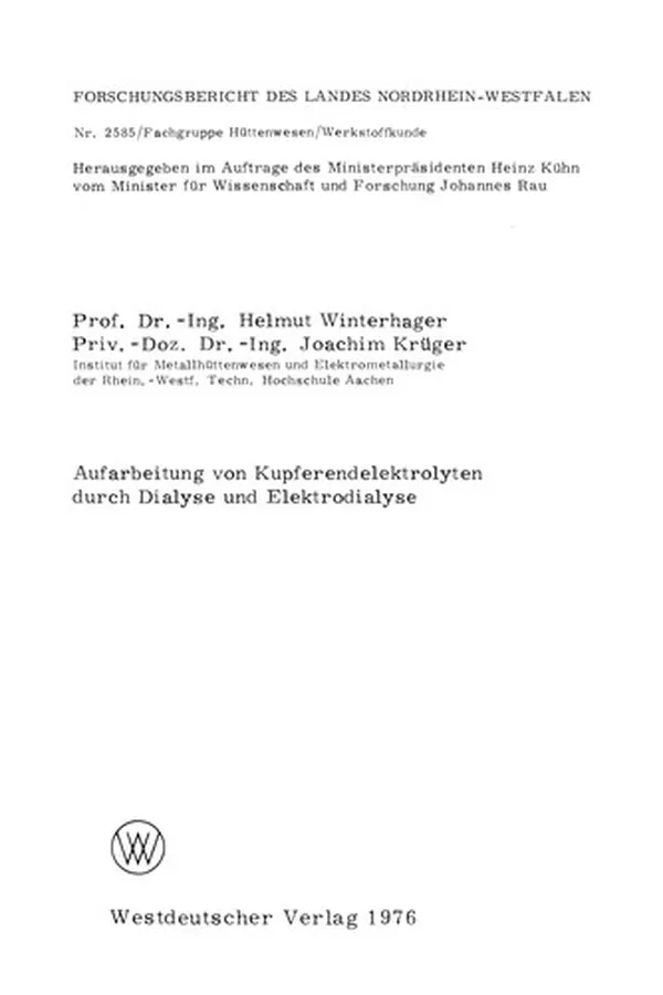 Capa de Aufarbeitung von Kupferendelektrolyten durch Dialyse und Elektrodialyse