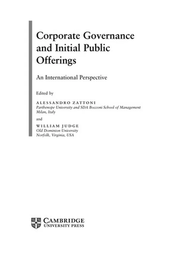Capa de Corporate governance and initial public offerings