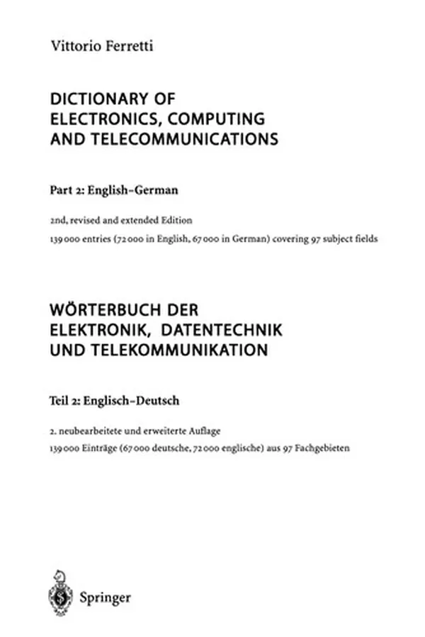 Capa de Dictionary of Electronics, Computing and Telecommunications/Wörterbuch der Elektronik, Datentechnik und Telekommunikation