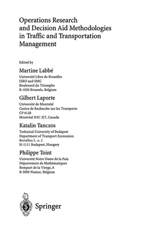 Capa de Operations research and decision aid methodologies in traffic and transportation management