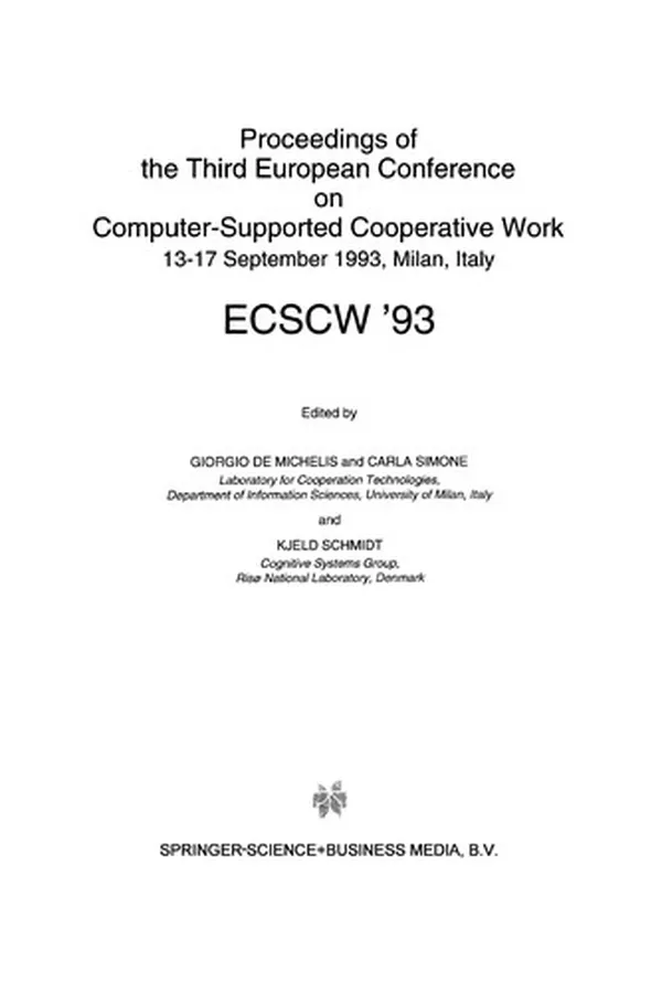 Capa de Proceedings of the Third European Conference on Computer-Supported Cooperative Work 13-17 September 1993, Milan, Italy ECSCW '93