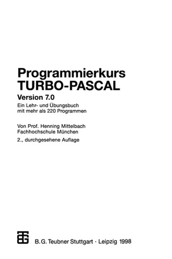 Capa de Programmierkurs TURBO-PASCAL Version 7.0