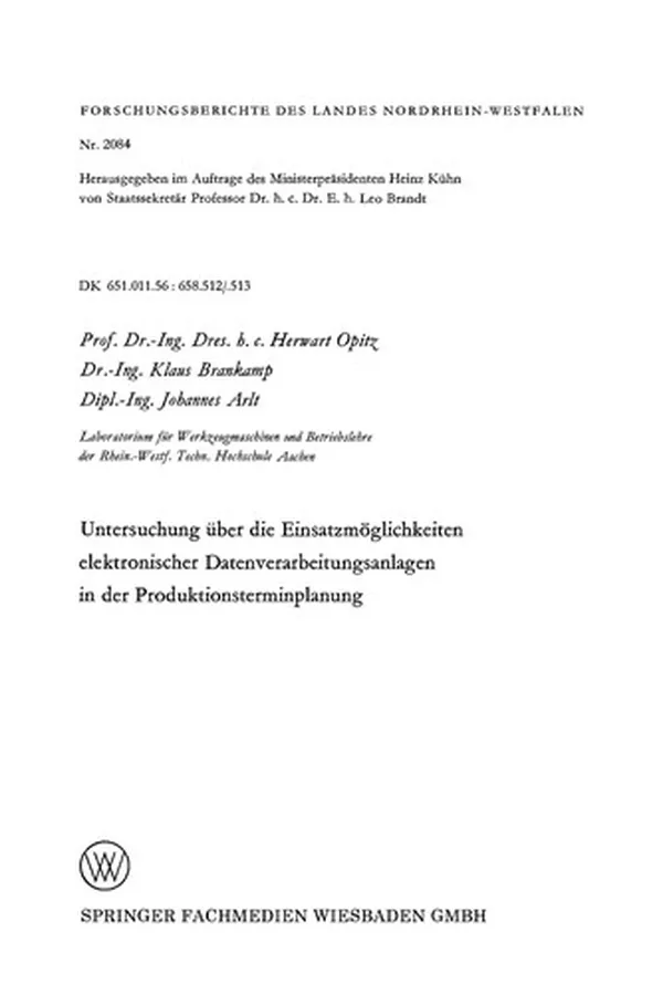 Capa de Untersuchung über die Einsatzmöglichkeiten elektronischer Datenverarbeitungsanlagen in der Produktionsterminplanung