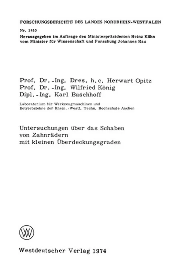 Capa de Untersuchungen über das Schaben von Zahnrädern mit kleinen Überdeckungsgraden