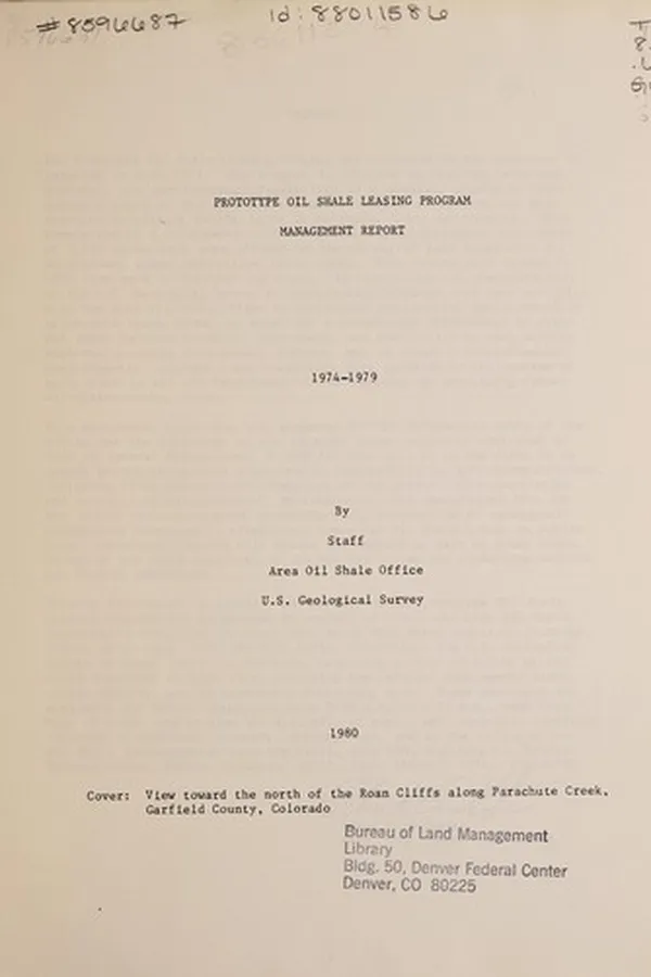 Capa de Prototype oil shale leasing program management report, 1974-1979