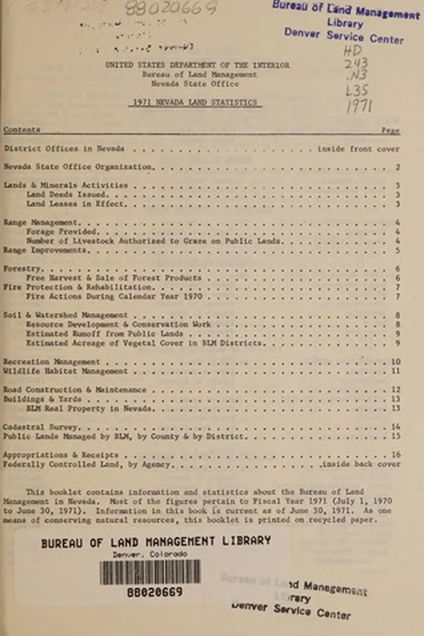 Capa de Nevada land statistics 1971
