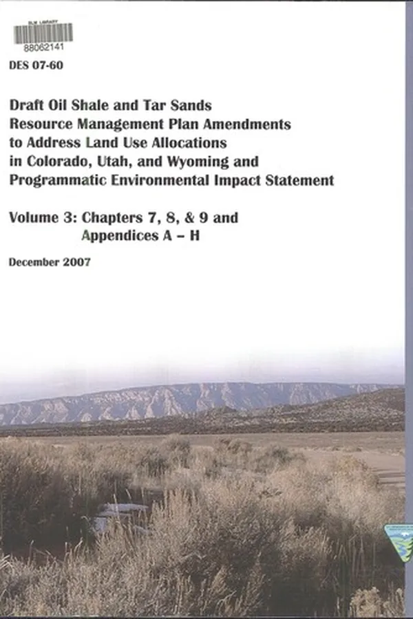 Capa de Draft oil shale and tar sands resource management plan amendments to address land use allocations in Colorado, Utah, and Wyoming and programmatic environmental impact statement