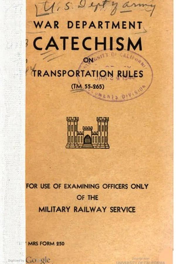 Capa de War Department Catechism On Transportation Rules