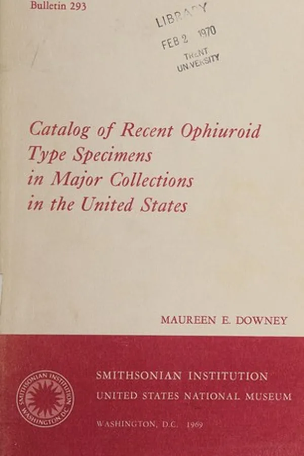 Capa de Catalog of recent ophiuroid type specimens in major collections in the United States